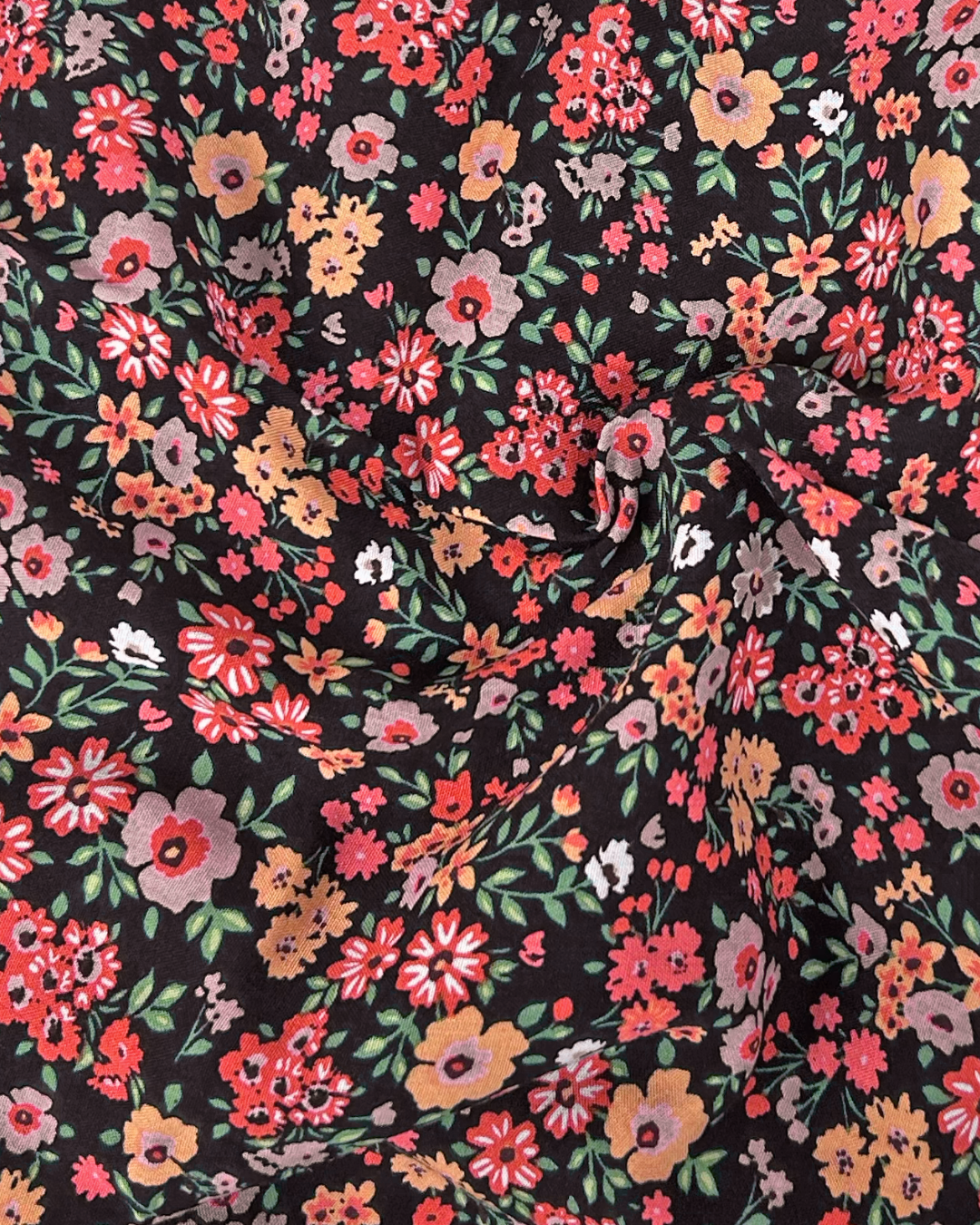 Black Floral Rayon Challis - 3 Yards