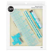 Dritz measuring tool set packaging with four tools on a beige background