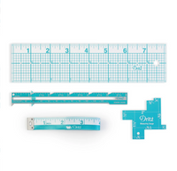 Set of blue measuring rulers with grid lines on a white background
