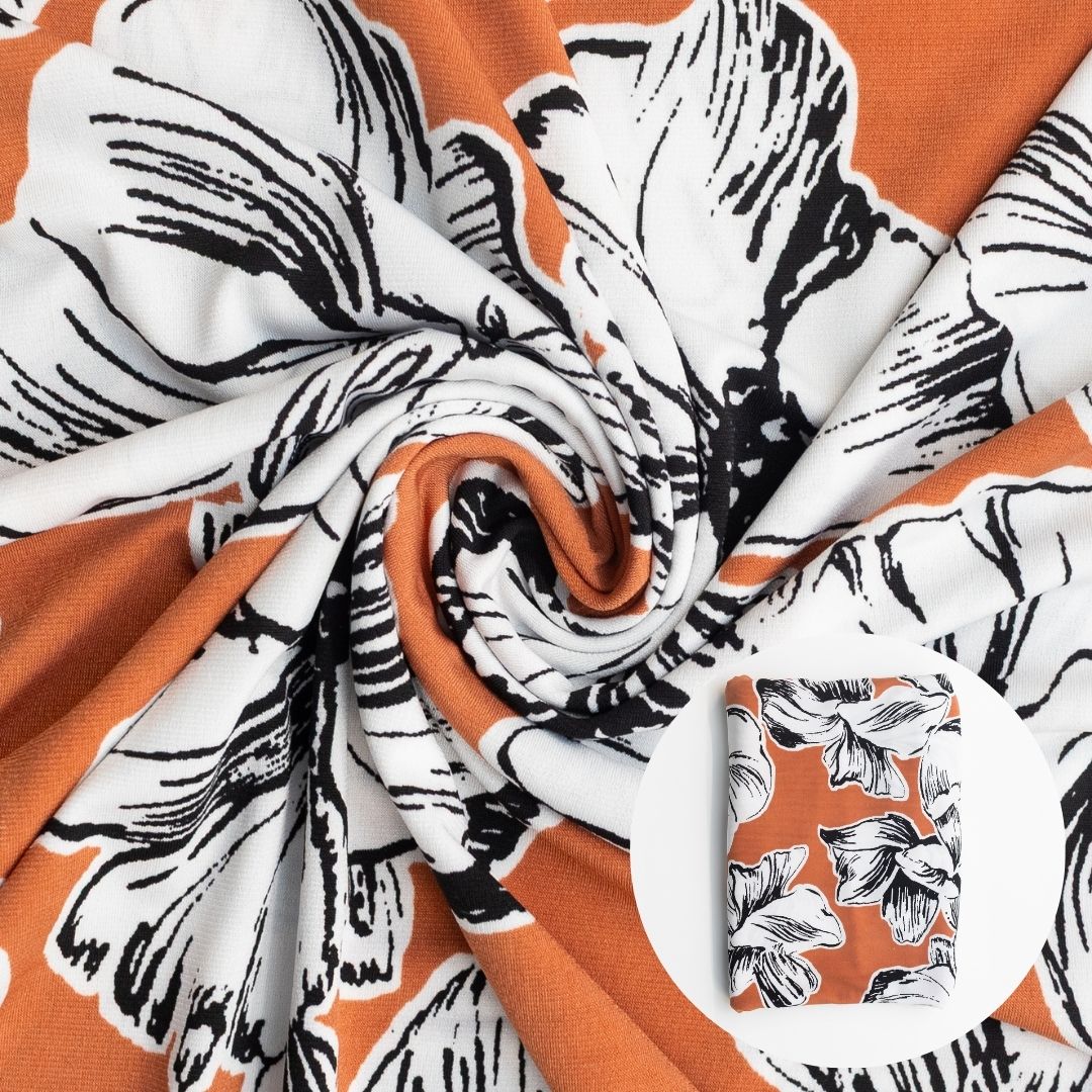 Orange Floral Fabric in Swirl pattern