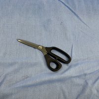 light blue fabric with scissors and 2 small stains