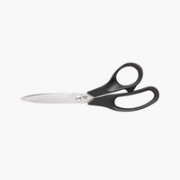 Gingher scissors with black handles, side view