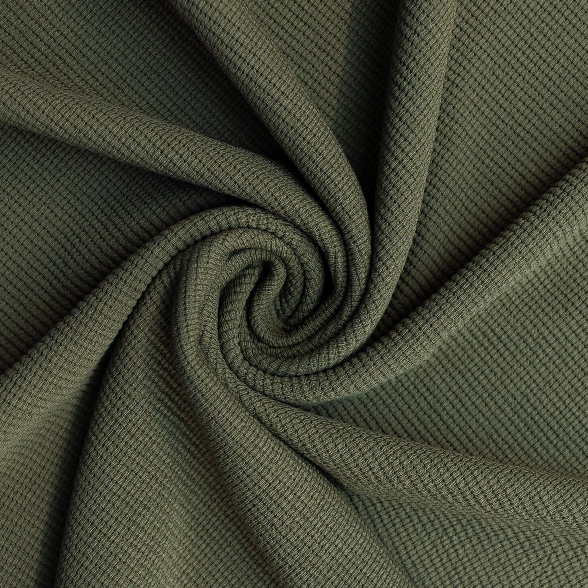 Olive vintage waffle knit option for the Vail Dress, shown in a swirl